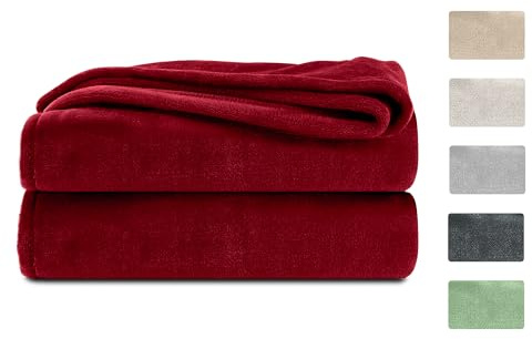 Komfortec Manta mullida, Manta de Forro Polar, Certificado Öko-Tex, Supersuave, 220 x 240 cm, 260 g/m², Color Burdeos