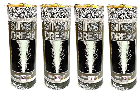 h2i Silver Dream Vulkan | 4 St. | +/- 20 sek | Outdoor Leuchtfontäne mit Silber Funkenregen für Silvester, Halloween & Partys | Kinder & Jugendfeuerwerk | Ganzjahresfeuerwerk Kat 1