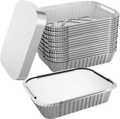 WANBAO 50 PACK 8.3x6.2 Disposable Tin Foil Pans with Lids 2.25LB Aluminum Pans To Go Containers for Cooking, Baking, Catering Party Meal Prep, Take Out, Freeze