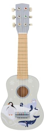 Holzspielzeug-Gitarre für Kinder ab 3 Jahren, 53x17x6 cm, 6-saitig mit Nylonsaiten – verziert mit Waldtieren und Noten – bemaltes Holz – Musikspielzeug für kleine Kinder