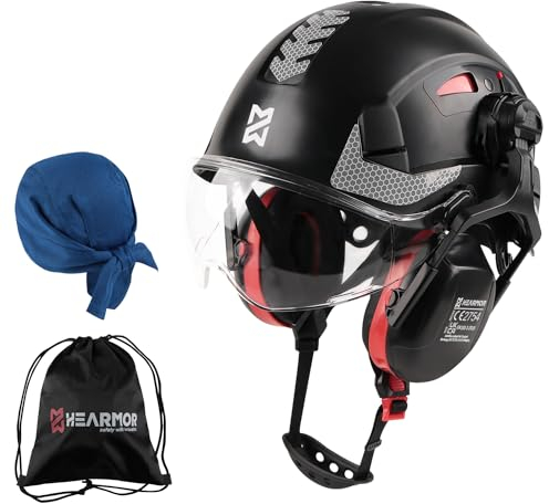 HEARMOR Casque de Protection avec visière et Protection auditive, Casque de Travail ventilé certifié en 397, Suspension à 6 Points, idéal pour l'industrie et la Construction, Noir