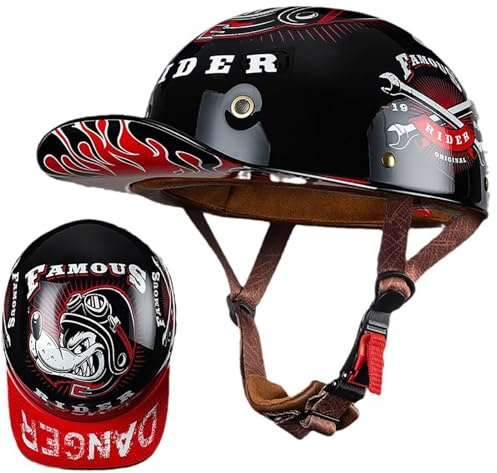 Vintage Style Motorcykel Öppen Face Hjälm Vuxen Retro Motorcykel Halvhjälm for män Kvinnor DOT/ECE Certifierad Unisex Skull Cap for Cykel Scooter ATV UTV Skateboard(9,M(57~58CM))