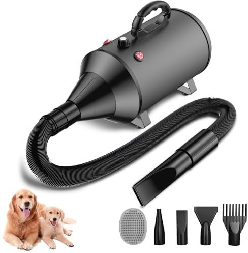 Blanlody Dog Hair Dryer Blaster 3800W/5.2HP Pet Grooming Hair Dryer | Low Noise Temperature Heater with 4 Different Nozzles and Pet Grooming Brush