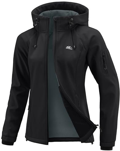 G Gradual Women's Fleece Lined Softshell Jacket Windproof Warm Light Waterproof Hooded Jacket for Women Winter/Fall/Spring