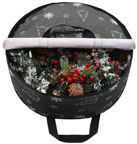 YiYa Borsa Portaoggetti Corona Natalizie Contenitore per Ghirlande di Natale Impermeabile Borsa per Ghirlande Natalizie per ghirlande Oggetti di Natale（Nero）