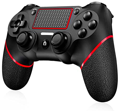 Shiptree Wireless Controller für PS-4, Game Controller Kompatibel mit PS-4/Slim/Pro/PC, mit Dual Vibration/6-Achsen Gyro Sensor/Hochpräzises Touchpanel/Audio Jack, 360°-Joystick Präzise Kontrolle -Rot