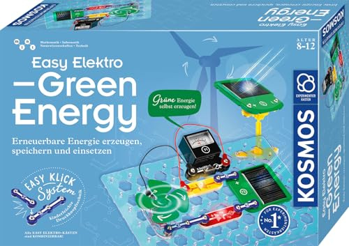 KOSMOS Easy Elektro - Green Energy, Erneuerbare Energie selbst mit Windrad, Solar und Handkurbel erzeugen, speichern und einsetzen, Elektronik Baukasten für Kinder ab 8 Jahre, Amazon Exklusiv, 621407