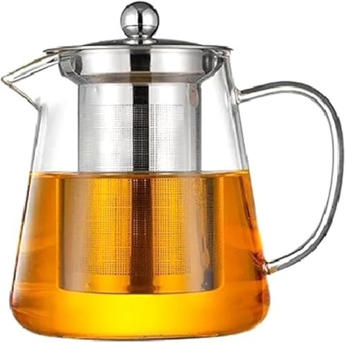 Grillix 1300ml Teiera in Vetro, Teiera con Filtro in Acciaio Inox 304 per Il tè e Coperchio, Resistente al Calore, Senza gocciolamento, per tè Sfuso, tè profumato, tè alla Frutta
