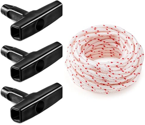 Corde de Démarrage Tondeuse à Gazon, Corde de Démarreur à Rappel, Ficelle de Traction 10 Mètres 3,5 mm et Poignée 3 Pcs, Ficelle Rechange pour Tondeuse à Gazon,Tronçonneuses,Coupe Bordures,Coupe Herbe