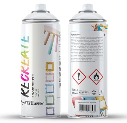 RECREATE Snow White Gloss Spray Paint for Wood, Metal, Plastic | Quick Drying, Smooth, Durable, Easy-to-Apply | Suitable for Indoor / Outdoor | For Furniture, Craft, Doors, Ornaments, Pots, Frames