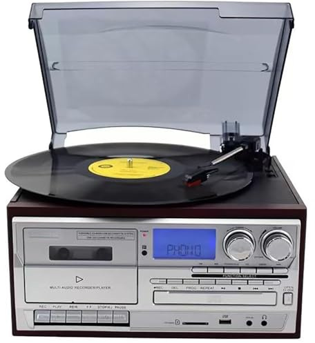Tre-hastighets Vinylskivspelare, Vintage Retro Skivspelare Med Fjärrkontroll Och Inbyggd Högtalare, Stödjer Uppspelning Av CD/kassett, AM/FM-radio För Underhållning Och Heminredning