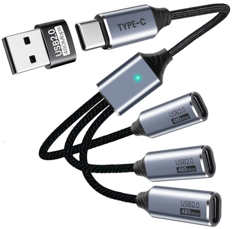 Seminer USB C-splitter 3-port med USB-adapter för dataöverföring, USB-C-splitter för laddning, hane till multi typ-C honkabel kompatibel med smartphone, PC, flashenhet, tangentbord, skrivare