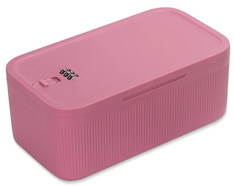 LUPATDY Piccola scatola con serratura a combinazione, scatola di sicurezza portatile per medicine, cellulare, snack, mini cassaforte per frigorifero, ufficio e viaggi, 23,5 x 12,8 x 9,2 cm, rosa