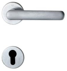 Ghidini Maniglia per porte d’ingresso NION, zama, in diverse finiture, con rosetta tonde Ø 50x5 mm e bocchetta foro CILINDRO, adatta per porte con spessore di 38-42mm (ZCS)