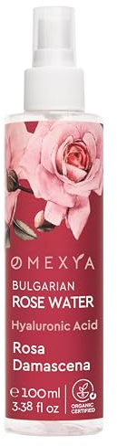 Omexya Rosa Damascena – Spray d’Eau de Rose Naturelle 100 ml avec Acide Hyaluronique – Tonique Visage & Brume Rafraîchissante Sans Additifs – 100 ml (1 Paquet)
