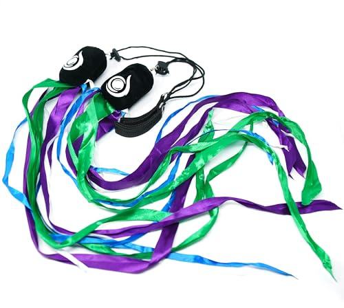 Cascade Ribbon Poi - Colourful Beginner Poi Set (Green/Purple/Blue/White)