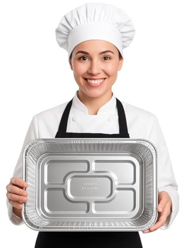 JOKOLO “Heavy-Duty Aluminum Foil Tray Tin Foil Trays 400mm x 270mm x 80mm Large Disposable Roasting Pan for Cooking, Baking, Catering, BBQ, Parties & Food Storage (Large Capacity 5000 ML) (Pack of 5)