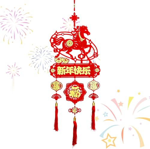 Chinese New Year Decorations 2026, Years of The Horse Ornament, Lunar New Year Horse Hanging Pendant, for Wall Window Door
