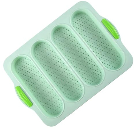 TOYANDONA Moule Silicone 4 Emplacements Antiadhésif pour Four – Moule à Baguettes Français Flexible et Résistant la Chaleur – Plaque de Cuisson pour Maison Diy, Coloris Vert D’eau