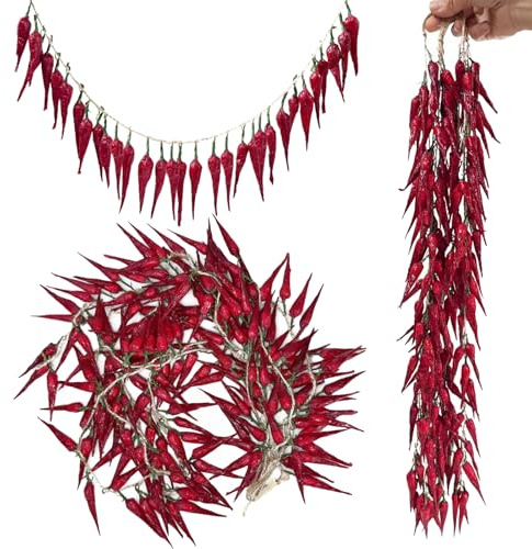 Laiiqi 6 corde di peperoncini artificiali, verdure finte, peperoncini secchi, peperoncino rosso, verdure in plastica, per casa, cucina, fattoria, raccolto, decorazione, oggetti di scena fotografici