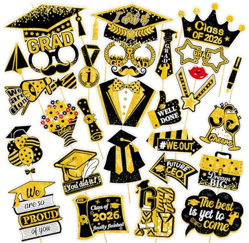 30 Pcs 2026 Graduation Photo Booth Props,Graduation Photo Booth Props, Funny Prom Party Props for Class of 2026 Graduation Party Decor
