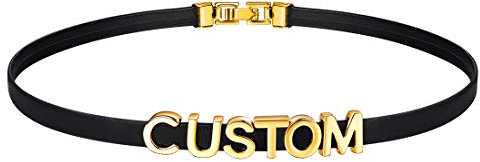 U7 Choker Collier Damen Leder personalisiert Name Lederkette Mädchen schwarz Halsband mit 18k vergoldet anpassbaren Buchstaben/Zahlen/Zeichen Accessoire Modeschmuck für Karneval Weihnacht
