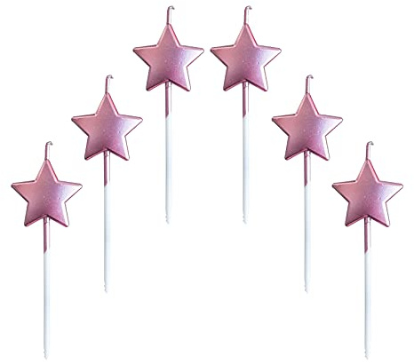 Velas de Cumpleaños en Forma Estrella,6 Pcs Velas únicas para Decorar Pastel de Fiesta di Cumpleaños y Bodas,Velas Decorativas para Decoración un Tarta,Oro Rosa