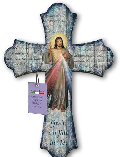 FRATELLI BONELLA - Crocifisso da Parete in Legno di Pioppo Raffigurante Gesù Misericordioso - Vintage 28x40 cm - Made in Italy