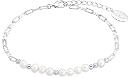 s.Oliver Armband 925 Sterling Silber Damen Armschmuck, mit Süßwasserzuchtperle, 17+3 cm, Silber, Kommt in Schmuck Geschenk Box, 2034891
