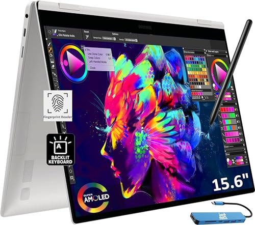 Samsung Galaxy Book Pro 360 2-in-1 Laptop for Creator, Photographer, Designer (15.6 FHD Touchscreen, Intel Core i7-1260P, 16GB RAM, 2TB SSD, Pen) Backlit, Fingerprint, IST Hub, Win 11 Home, NP950QED