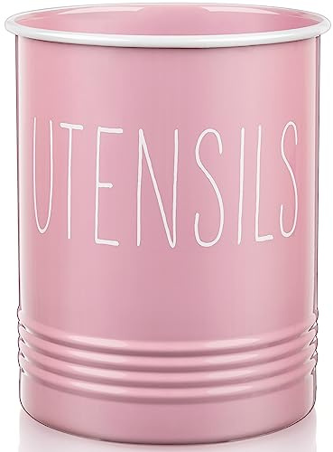 Bivvclaz Pink Metal Utensil Holder - 6.7 Countertop Storage Caddy Organizer