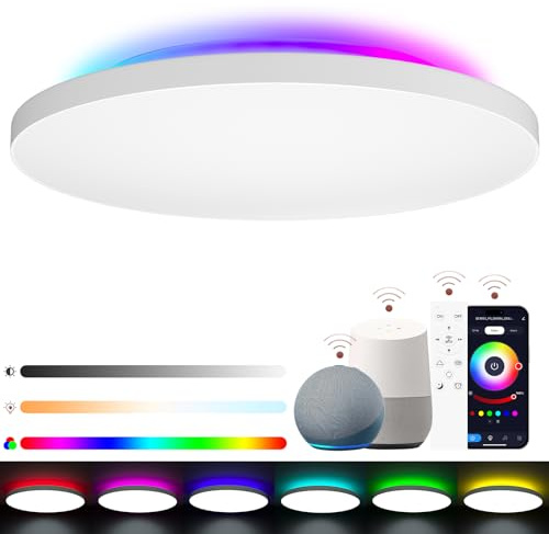 LUTW Plafoniera LED Soffitto Dimmerabile 24W, Smart Lampada LED Soffitto RGB con Telecomando e APP, Compatibile con Alexa e Google Home, 2400LM IP54 per Camera da Letto, Bagno, Cucina, Ø28cm