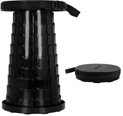 Voarge Negro Taburete de Camping portátil telescópico Portatil, para Acampar, montaña, jardineria, Exteriores, Interiores, de Carga 400LB
