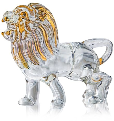 HDCRYSTALGIFTS Handgefertigte Kristall-Löwen-Figurine, geschnitten aus Glas, Wilde Tierstatue, Skulptur, Verzierung, Kristallpapiergewicht für Geschenke zur Heimdekoration