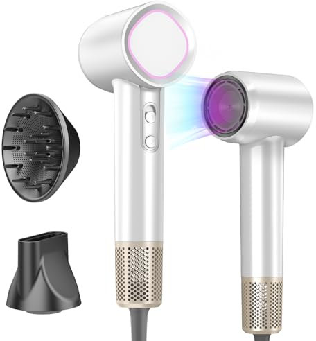 HEXTEK föhn mit Diffusor, Fön mit 160.000 U/min Bürstenloser Motor Schnelles Trocknen, Ionen Haartrockner 500 Million Negativ, Haarföhn für Reise, Zuhause(Weiß)