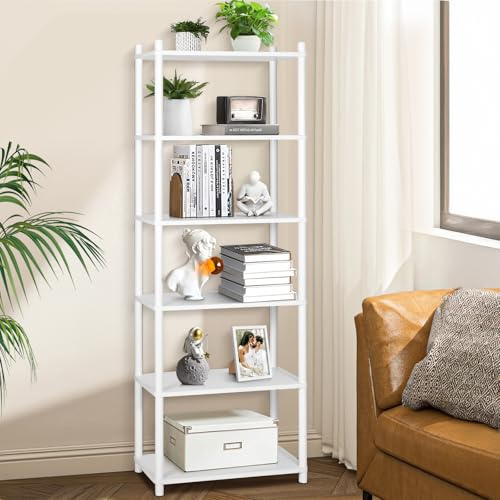 YGYQZ 6 Tier Bookshelf, White Tall Shelving Unit Wooden Floor Standing Bookcase for Living Room, Bedroom, Office 60x30x165 cm