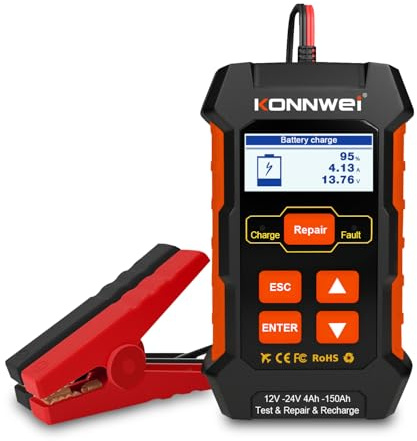 KONNWEI KW520 Testeur de Batterie 12V 24V 100-2000 CCA – Analyseur de Batterie Auto Professionnel 3-en-1 avec Diagnostic, Réparation & Test de Charge – Pour Voiture, Moto, SUV, Camion, Camping-Car