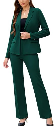 Women's 2 Piece Suits Business Casual Outfits Long Sleeve Solid Pantsuits Professional Office Work Sets Green