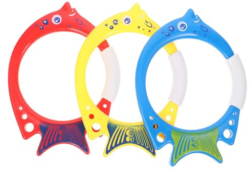 HEALSOPTHY 3 pièces Anneaux de Plongée Piscine Plastique Forme Poisson Entraînement Natation Garçon Fille Anneaux sous-Marins Colorés pour Jeux Aquatiques