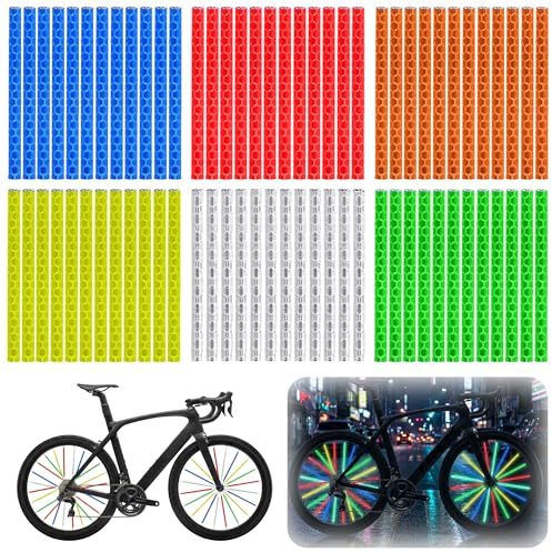 Cimown 72 Piezas Reflectores de Radios para Bicicleta, 6 Colores, Visibilidad 360°, Señalización Reflectante para Conducción Nocturna, Adecuado para Bicicletas