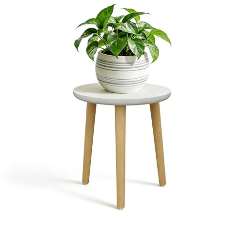 PEEXTBB Support pour Plantes en Bois, 28 x 42 cm Support Rond pour Fleurs, Banc pour Plantes, Tabouret à Fleurs à 3 Pieds, Banc pour Plantes, pour la Décoration Intérieur et Extérieur, Blanc