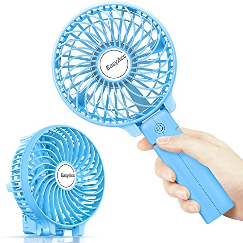 EasyAcc® Handventilator Faltbar Tragbarer 10 Stunden Handventilator Batteriebetrieben Leise 180°Verstellbar Mini Elektrischer Ventilator USB Aufladbarem für Reisen Büro Zuhause