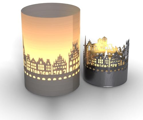 Münster Skyline Tube T-Light skuggspel – romantisk souvenir, motivljus med projektion av de vackraste landmärken, perfekt för Münster-fans, presentidé