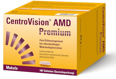 CentroVision AMD Premium – Zum Diätmanagement bei intermediärer und fortgeschrittener altersbedingter Makuladegeneration, innovative 3-Schichttablette, laktose- & glutenfrei, 180 St.