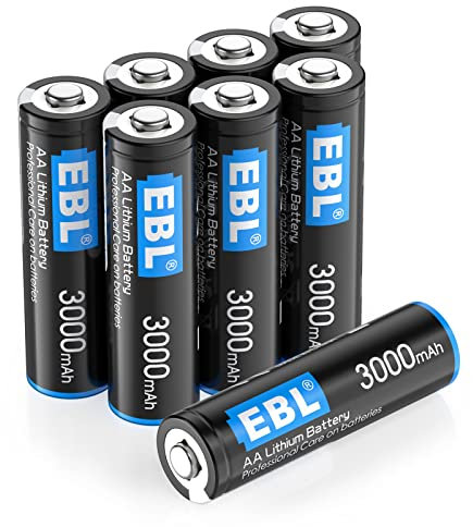 EBL 8 x Pilas Litio AA 3000mAh 1,5V, Pilas Lithium AA Alta Capacidad & Alto Rendimiento para Camara Vigilancia, Cámaras Digitales, Juguetes, GPS(NO Recargable)