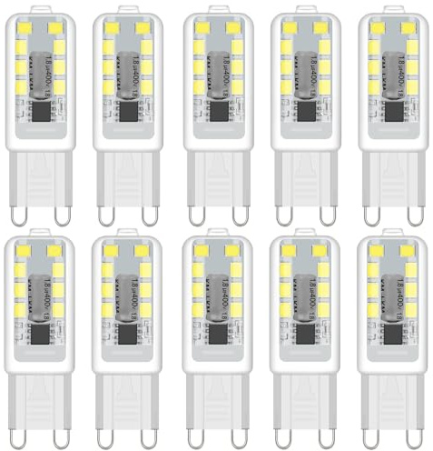 ZEIYEI G9 LED Bulbs, Cool White 6000K, 3W 300LM, 30W Halogen Equivalent, NoFlicke Non-Dimmable,Energy Saving LED Bulb for Home Lighting Decor, Crystal Lamp,Wall Lights, Table Lamp -10Pcs