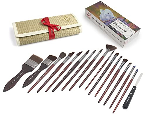 Professional Acrylic Paint Brushes - 17 Artist Paint Brushes for Acrylic Painting, Watercolour, Gouache. Beginner-Friendly Paint Brush Set with Great Flow Control and Snap - Verbena by ZenART