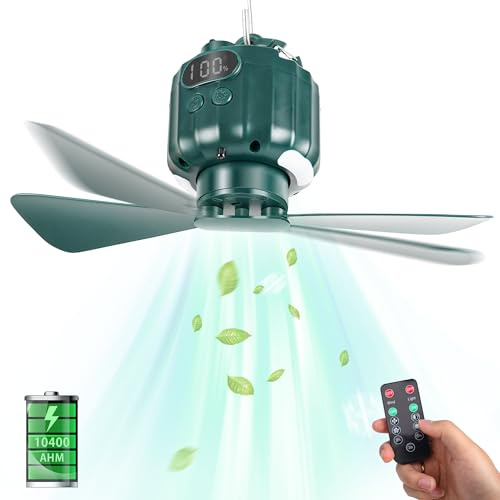 DUKUSEEK Tent Ceiling Fans for Camping Hanging, Portable Tent Fans with Light and Remote Control, Power Bank, USB Battery Operated Camping Fan with Hanging Hook for Outdoor, Car, RV