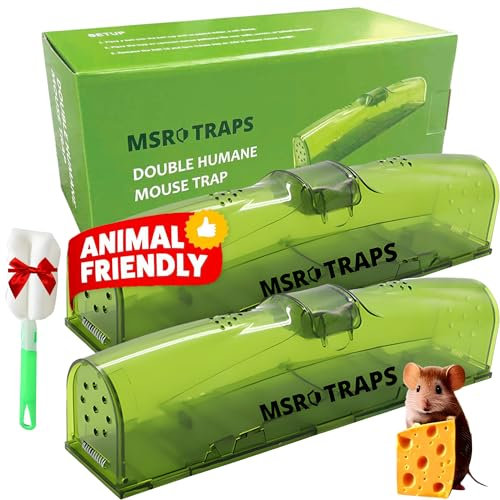MSR Traps Humane Mouse Traps- 2X Dual Doors Non Poisonous- XL Size- Kids & Pet Friendly Mouse Traps for Indoors- Comes with Cleaning Brush- Really Simple- Highly Sensitive Reusable Mousetraps for Mice