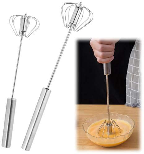 2 Pezzi Fruste Da Cucina, Fruste Per Le Uova, Frusta Da Cucina In Acciaio Inossidabile, Frusta Semiautomatica In Acciaio Inox, Rotante a Spinta, Per La Miscelazione, Battere, Frustare